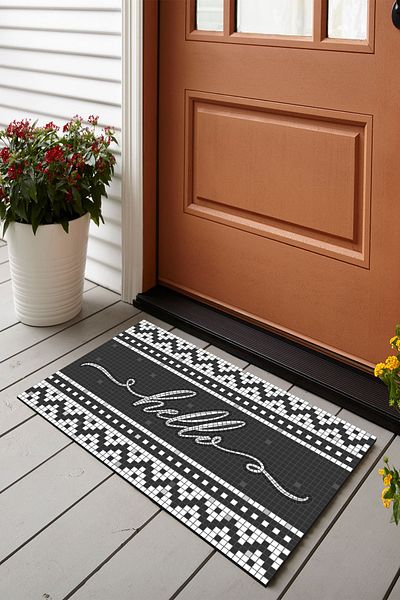Vagonik Mosaic Patterned Hello Digital Printed 50x70cm Decorative Multi-Purpose Indoor and Outdoor Door Mat