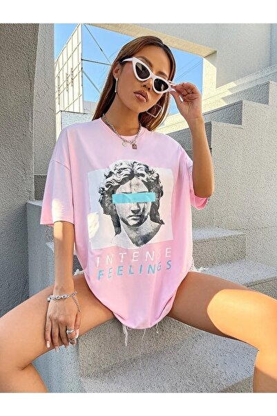 Keywest Pink Intense Feelings Pink Štampano Unisex Oversize kroj T-shirt - Že...
