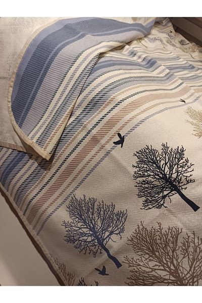 ŞENER HOME 200x240 Cm Blue Life Tree Patterned Double Single Pique Battal