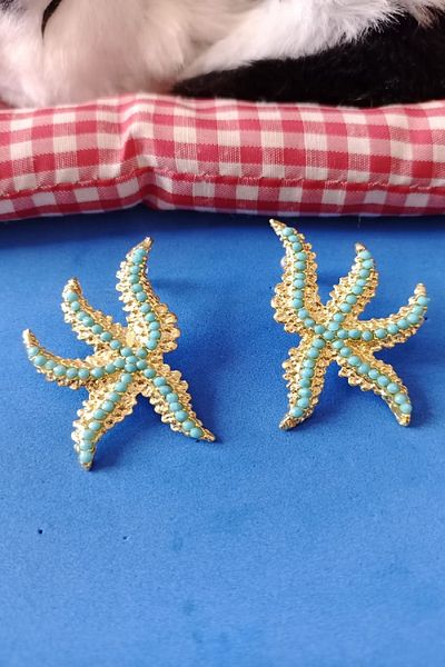 BB wikiki Gold Starfish Earrings with Turquoise Stones