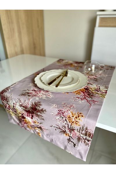Parla Life Patterned Duck Linen Runner 40x140 Cm