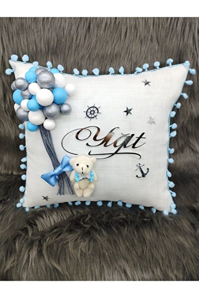 7Renk Bubble Kız Bebek Ayıcıklı Takı Yastığı,Bebek İsimli Dekoratif Yastık,Bebek Mevlütü Takı Yastığı