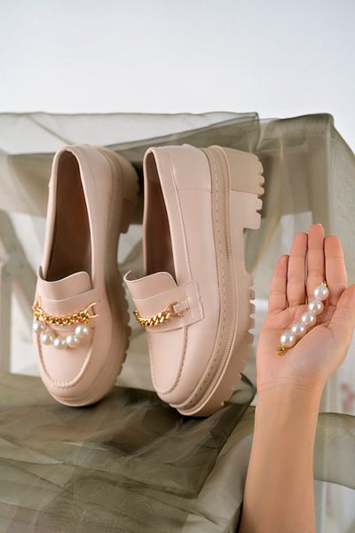 StWenn Women's Thick Sole Loafer Moccasin Shoes Pearl Beige