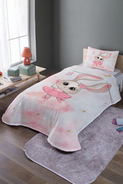 EVPANYA Σετ μονό πικέ με μοτίβο Magician Pink Rabbit και κάλυμμα κρεβατιού