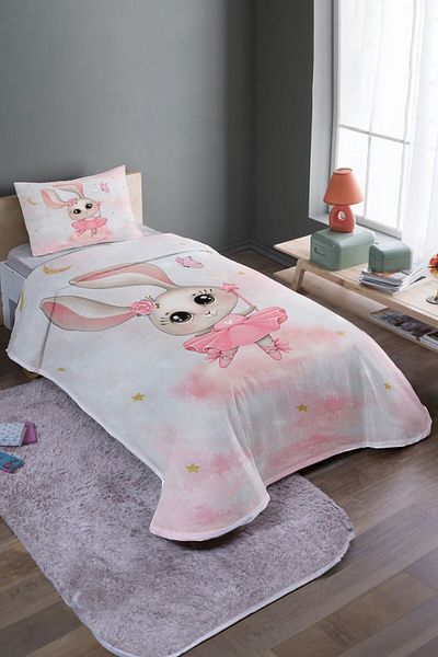 EVPANYA Σετ μονό πικέ με μοτίβο Magician Pink Rabbit και κάλυμμα κρεβατιού