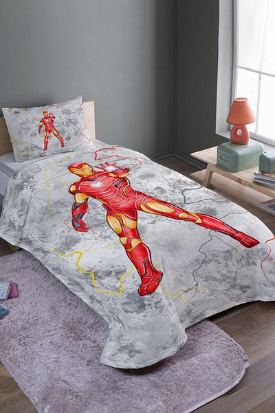 EVPANYA Μονό γκρι Σετ μονό πικέ με σχέδιο Ironman και κάλυμμα κρεβατιού