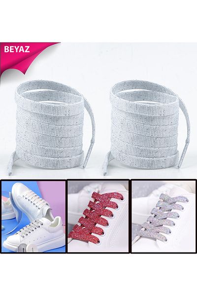 AiryFooT White 120 Cm Glittering Flat Laces, Boots, Sports, Converse, Daily Shoe Laces