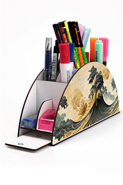 kutuTR Wooden Vip Retro Series Rainbow Ruled Desktop Pen Holder Organizer with Assembled Box