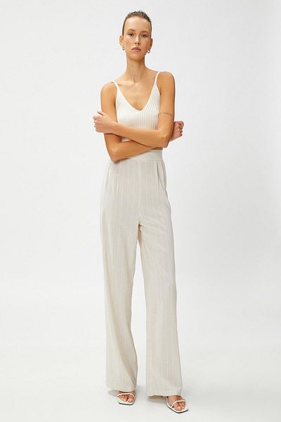 Koton Beige gestreifte Damenjeans