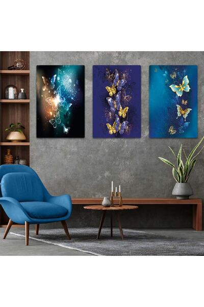 Zevahir Mobilya Dekorasyon مجموعة طاولة الفراشات الملونة الثلاثية MDF