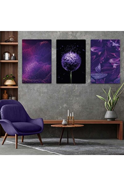 Zevahir Mobilya Dekorasyon Комплект за рисуване с тройни MDF цветя в лилав цвят