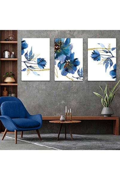 Zevahir Mobilya Dekorasyon Комплект за рисуване с тройно MDF синьо цвете