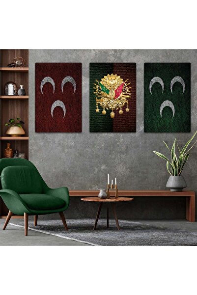 Zevahir Mobilya Dekorasyon Set de masă triplu MDF 3 semilună și otomană Tughra