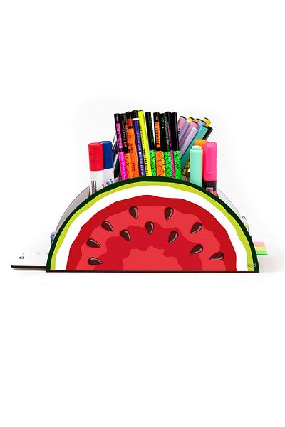 kutuTR Wooden Vip Fruit Series Rainbow Ruled Desktop Pen Holder Organizer with Assembled Box