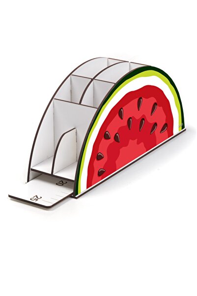 kutuTR Wooden Vip Fruit Series Rainbow Ruled Desktop Pen Holder Organizer with Assembled Box