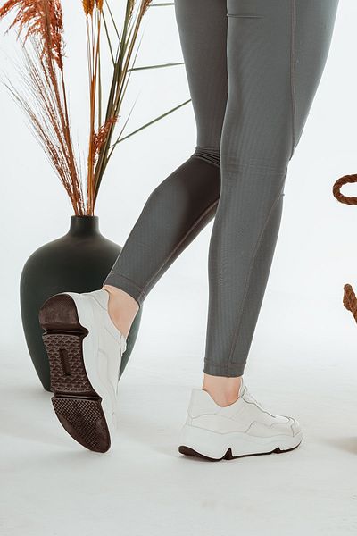 Cooliza Genuine Leather Laced Eva Thick Sole Daily Comfortable Women's Sports Shoes Off White