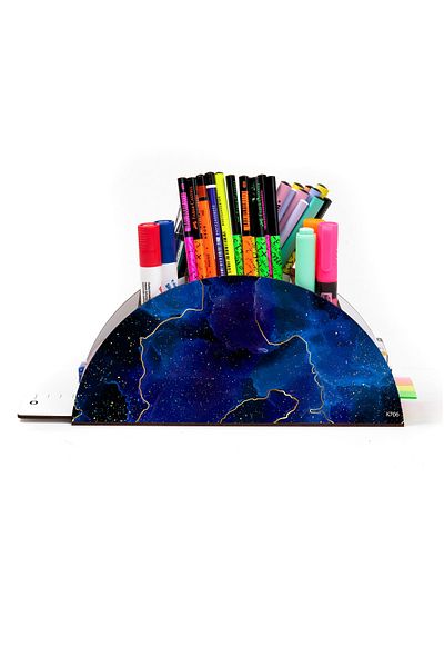 kutuTR Wooden Vip Marble Series Rainbow Ruled Desktop Pen Holder Organizer with Assembled Box