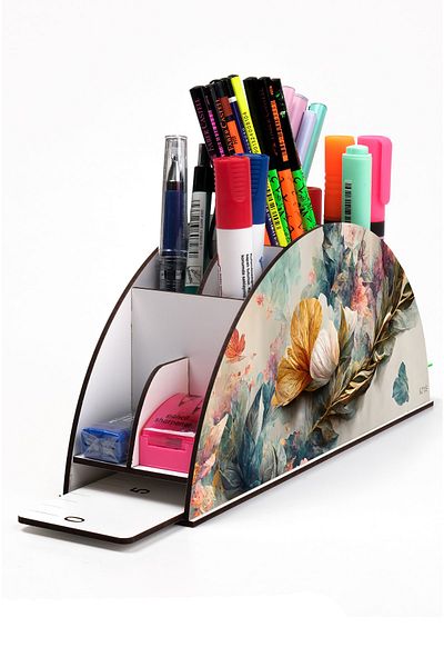 kutuTR Wooden Vip Retro Series Rainbow Ruled Desktop Pen Holder Organizer with Assembled Box