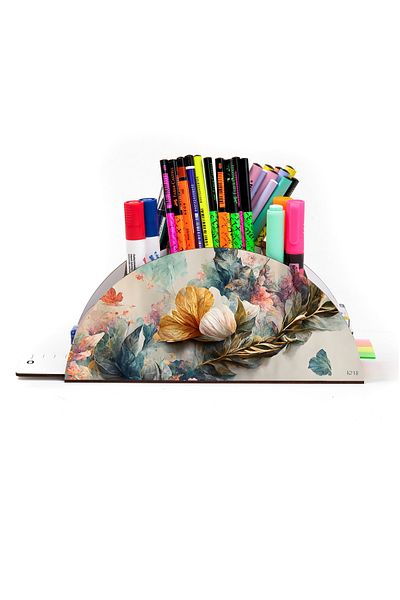 kutuTR Wooden Vip Retro Series Rainbow Ruled Desktop Pen Holder Organizer with Assembled Box
