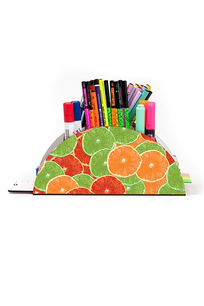 kutuTR Wooden Vip Fruit Series Rainbow Ruled Desktop Pen Holder Organizer with Assembled Box