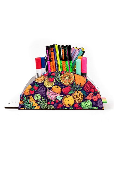 kutuTR Wooden Vip Fruit Series Rainbow Ruled Desktop Pen Holder Organizer with Assembled Box
