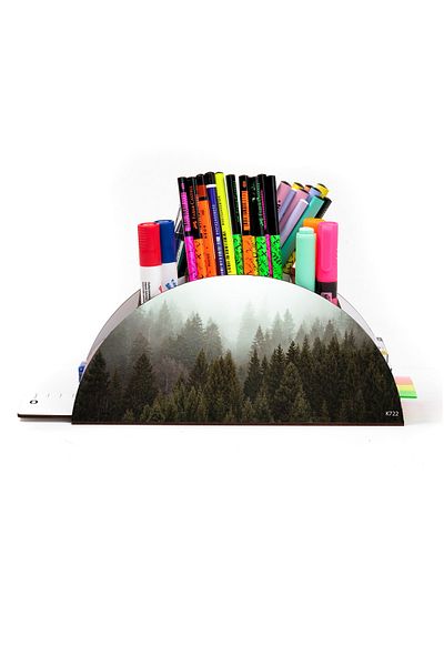 kutuTR Wooden Vip Mountain Series Rainbow Ruled Desktop Pen Holder Organizer with Assembled Box