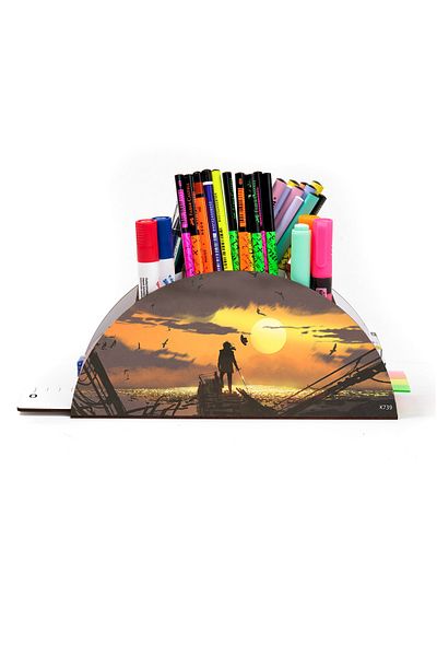 kutuTR Wooden Vip Ai Model Series Desktop Pen Holder Organizer with Rainbow Ruler Assembled Box