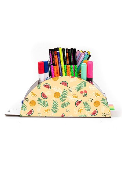 kutuTR Wooden Vip Fruit Series Rainbow Ruled Desktop Pen Holder Organizer with Assembled Box