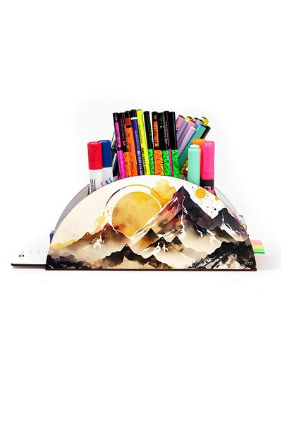 kutuTR Wooden Vip Mountain Series Rainbow Ruled Desktop Pen Holder Organizer with Assembled Box