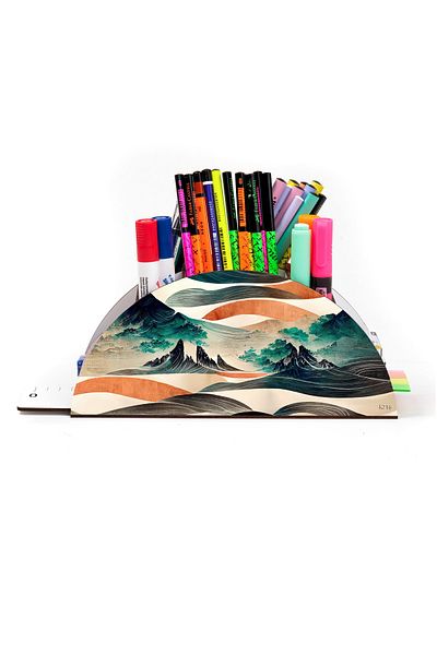 kutuTR Wooden Vip Retro Series Rainbow Ruled Desktop Pen Holder Organizer with Assembled Box