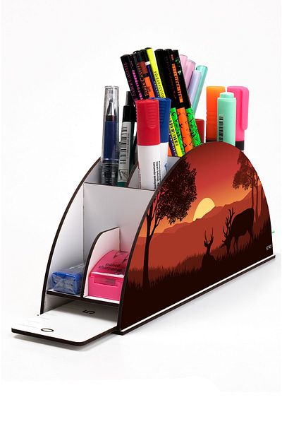 kutuTR Wooden Vip Ai Model Series Desktop Pen Holder Organizer with Rainbow Ruler Assembled Box