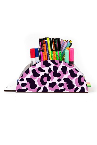 kutuTR Wooden Vip Pattern Series Rainbow Ruled Desktop Pen Holder Organizer Assembled Boxed