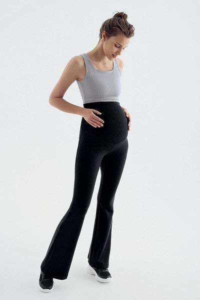Artış Ribbed Flared Leg High Waist Stretchy Recovery Maternity Leggings