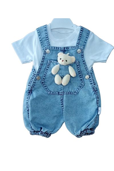 Temiz Baby BABY BOY TEDDY BEAR SALOPET SET-Crew Neck, Half Sleeve, Shoulder Snap Body & Kangaroo Pocket Salopet
