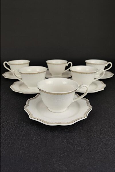 Digithome Porcelain Patterned Gold Gilded Coffee Cup Set for 6 People - Rıse-100 62623 C320.045