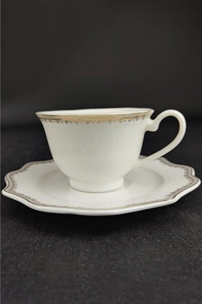 Digithome Porcelain Patterned Gold Gilded Coffee Cup Set for 6 People - Rıse-100 62623 C320.045