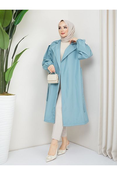 CNG MODA Balloon Sleeve and Belted Bondik Fabric Trench Coat