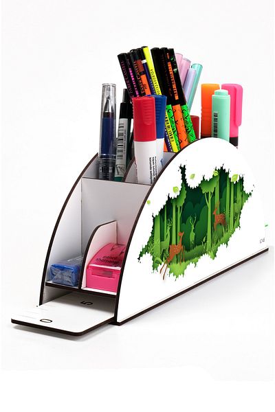 kutuTR Wooden VIP Vivies Series Desktop Pen Holder Organizer with Rainbow Ruler Assembled Box