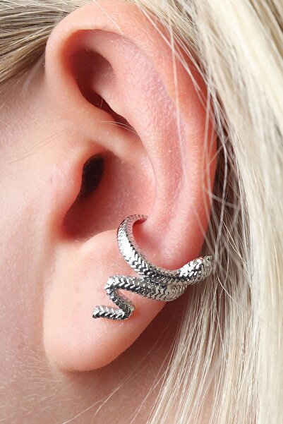 depozoom Gümüş Kaplama Ayarlanılabilir Sıkıştırılabilir Conch Orbital Yılan Earcuff Küpe