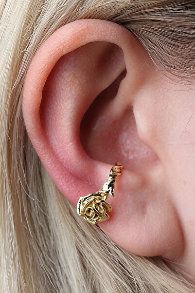 depozoom Altın Kaplama Ayarlanılabilir Sıkıştırılabilir Conch Orbital Gül Earcuff Küpe
