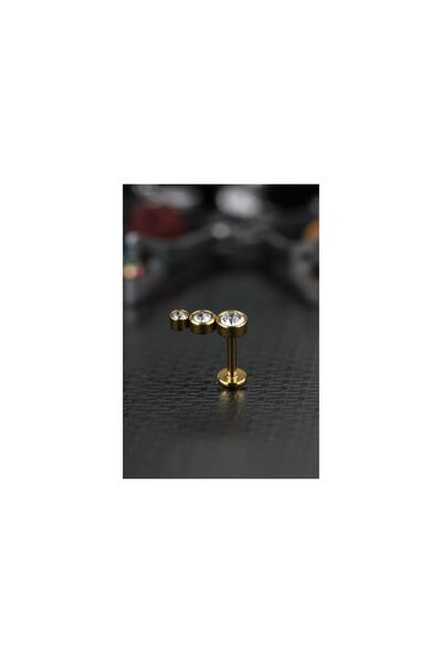 depozoom Cerrahi Çelik Kıkırdak Tragus Helix Zirkon Taş Labret Piercing Gold