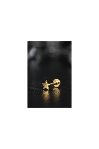 depozoom Cerrahi Çelik Kıkırdak Tragus Helix Labret Yıldız Piercing Gold