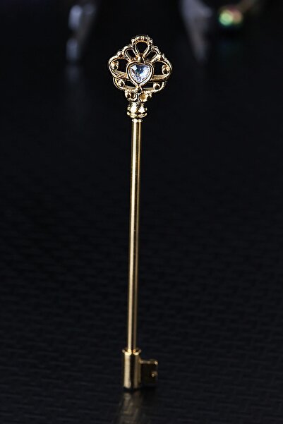 depozoom Cerrahi Çelik Zirkon Taşlı Antik Anahtar Köprü Piercing Gold