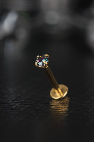 depozoom Cerrahi Çelik Kıkırdak Tragus Helix Zirkon Taş Labret Piercing Gold