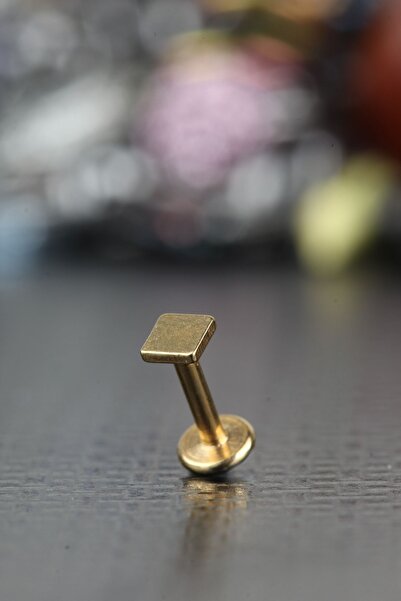 depozoom 316l Cerrahi Çelik Tragus Kıkırdak Helix Labret Kare Piercing Gold