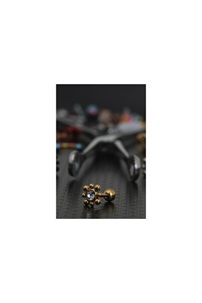 depozoom Cerrahi Çelik Zirkon Taşlı Tragus Kıkırdak 8mm Piercing Gold