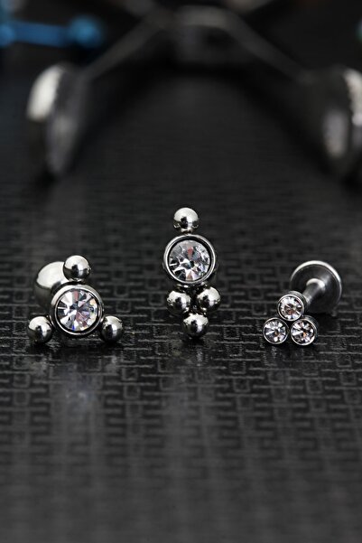 depozoom Zirkon Taşlı Cerrahi Çelik Kıkırdak Ve Tragus Set Piercing