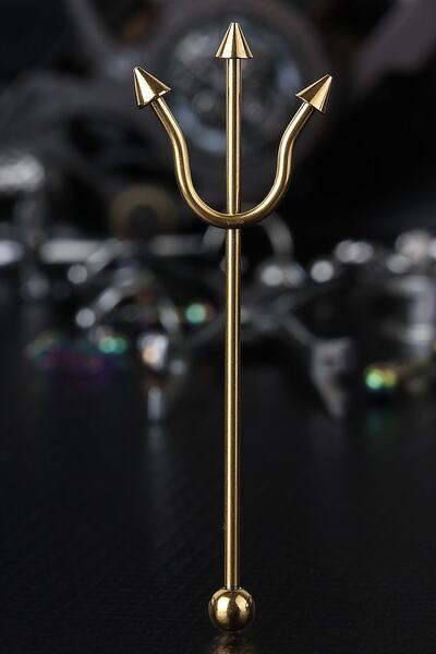 depozoom Cerrahi Çelik Trident Mızrağı Köprü Piercing Gold