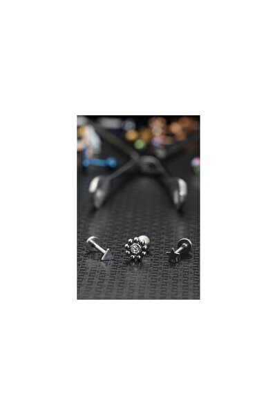 depozoom Zirkon Taşlı Cerrahi Çelik Kıkırdak Ve Tragus Set Piercing