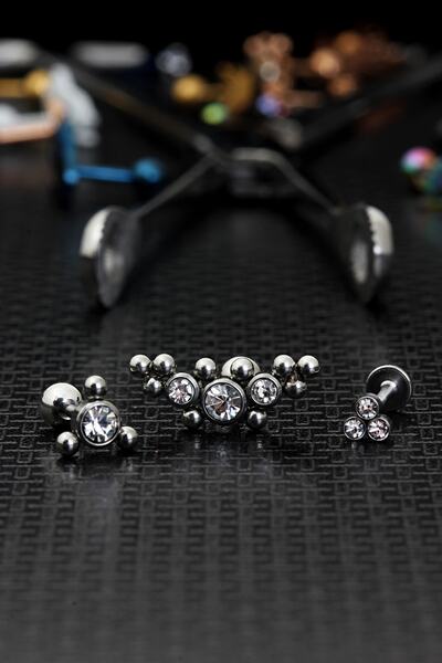 depozoom Zirkon Taşlı Cerrahi Çelik Kıkırdak Ve Tragus Set Piercing